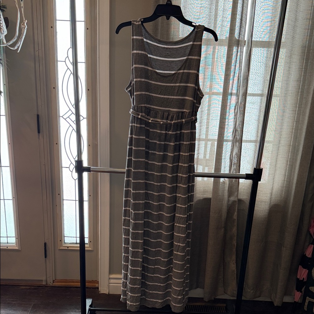 a:glow Gray and White Striped Maxi Dress